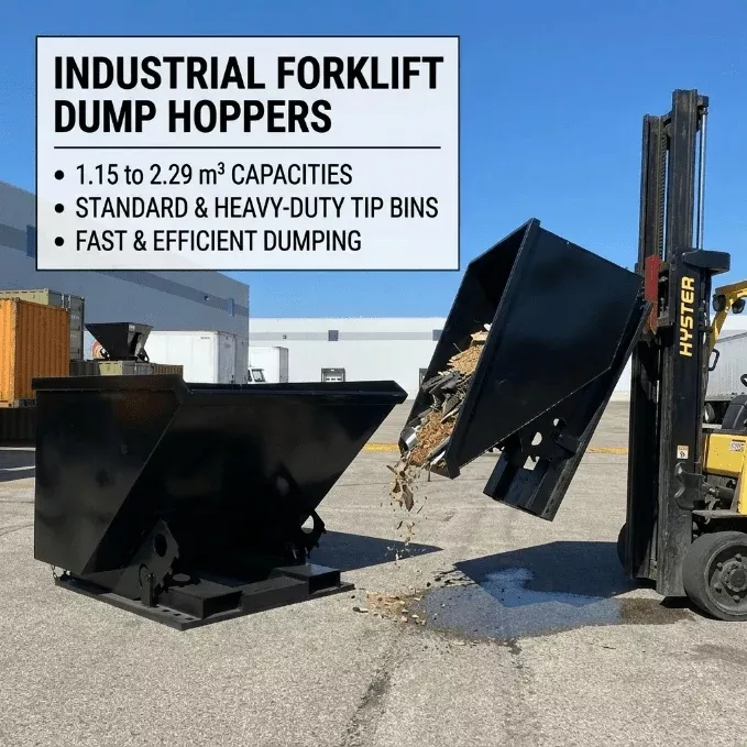 1.5 to 3.0 Cubic Yard Forklift Dump Hoppers – Standard & Heavy-Duty Tip Bin Models