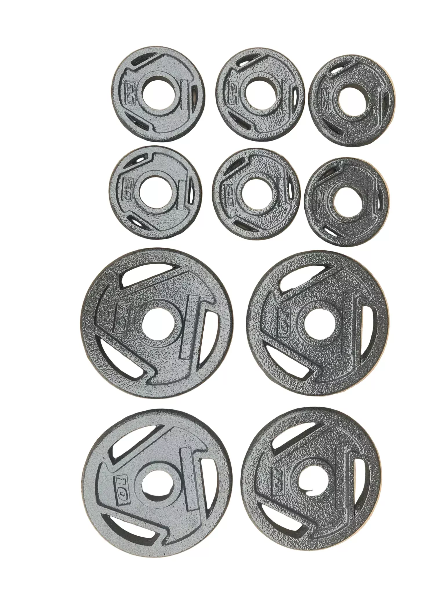 10 PCS 55 lb Olympic Weight Plates – Cast Iron Barbell Plates with Grip Holes | Model WP10X4