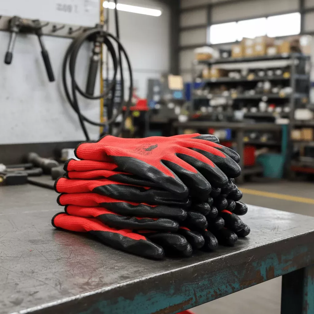 12 Pairs Red Work Gloves with Black Nitrile Palm Coating