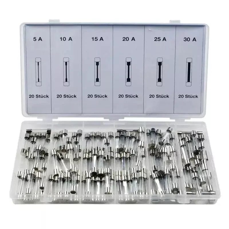 120pcs 6x30mm Fast-Blow Glass Tube Fuse Set for Car and Electronics FS070008-14