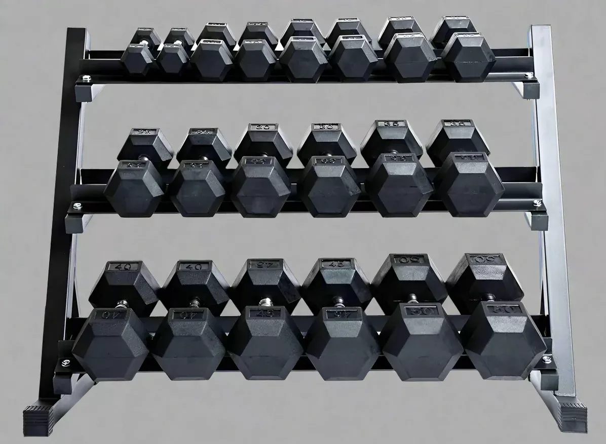 5–50 lb Rubber Hex Dumbbell Set with 3 Tier Rack Complete Home Gym Strength Training Set 7225021