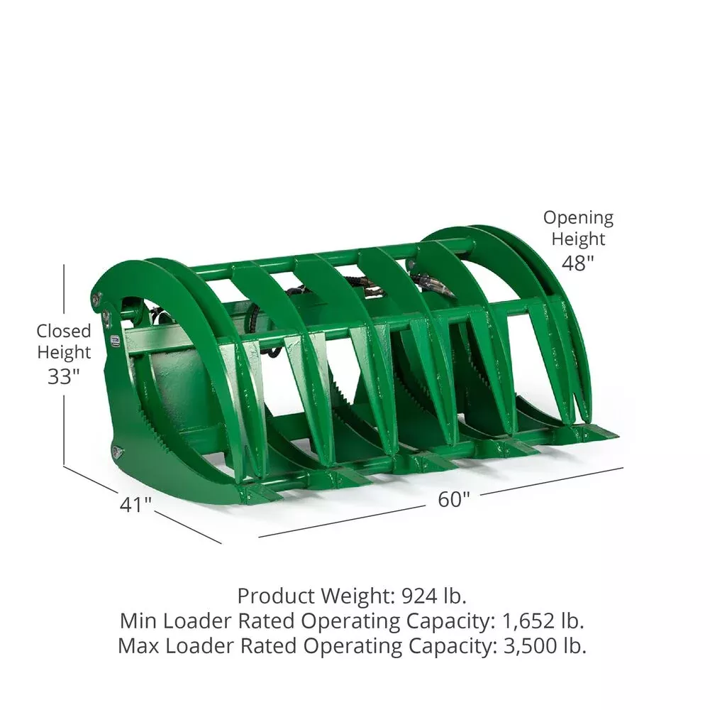 72" & 60" Heavy-Duty Root Grapple for John Deere | Brush Clearing Attachment