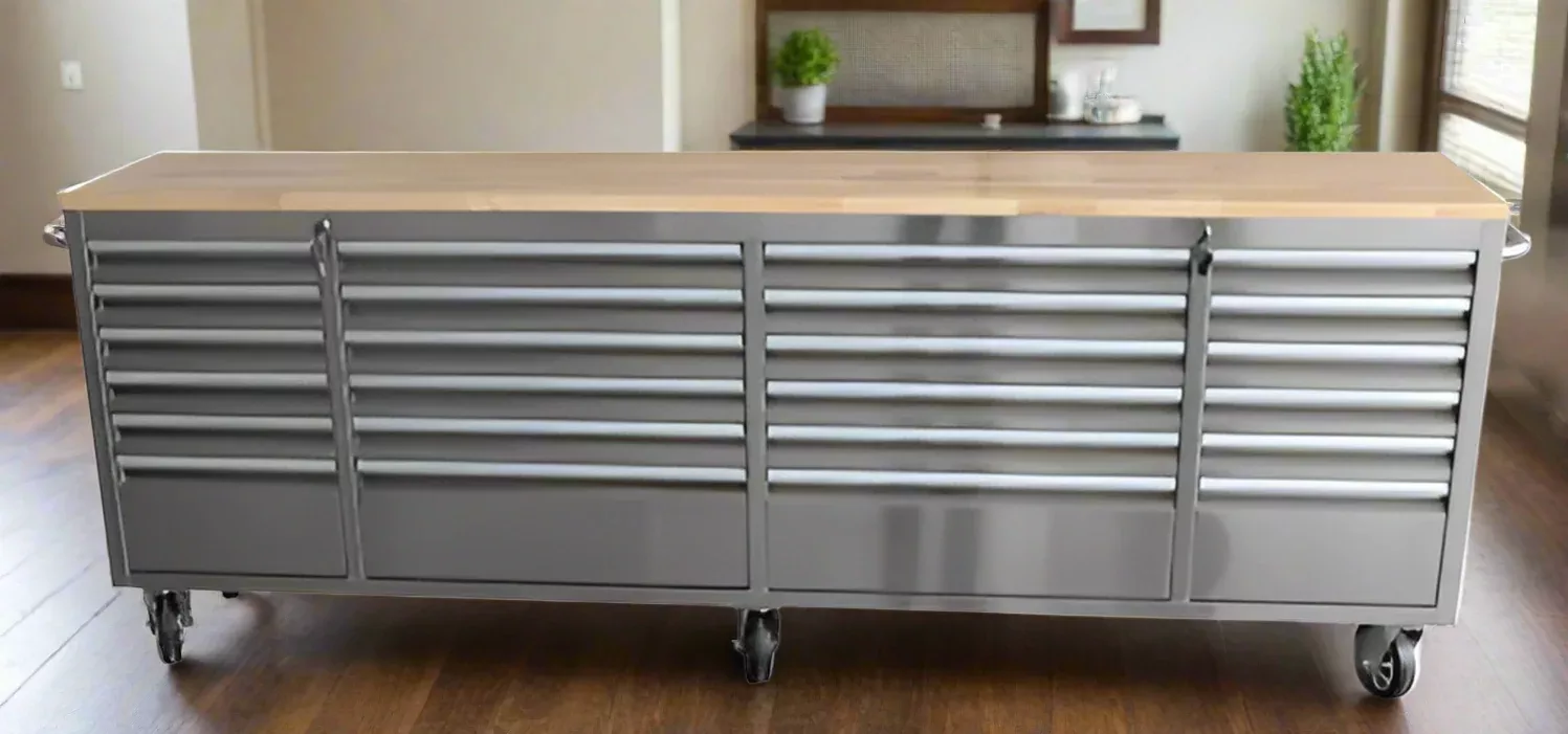 8 FT Stainless Steel Workbench – Heavy-Duty with 24 Lockable Drawers | HTC9624