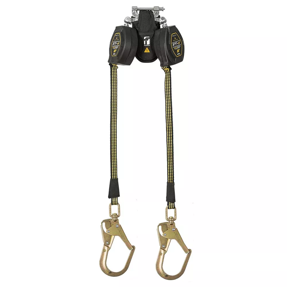 FallTech FT-X EdgeCore Arc Flash Leading Edge Twin Leg SRL w/ Swivel Rebar Hooks - 8 ft.