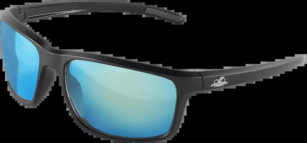 Global Glove & Safety BH2769PFT Pompano™ Ice Blue Mirror Performance Fog Technology Polarized Lens, Matte Black Frame