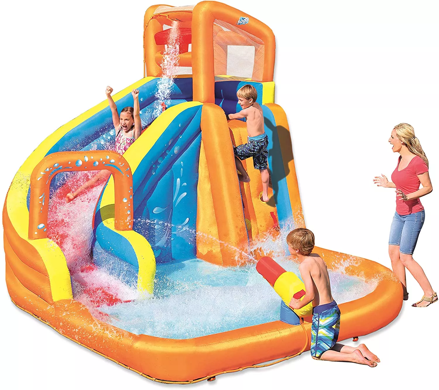 H2OGO! Turbo Splash Zone Inflatable Water Park – 12 ft Wet & Dry Slide, Pool & Blower – 53302