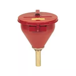 Justrite 08207 Large Steel Drum Funnel for flammables with 6 inch Flame Arrester and self-closing cover, 2 inch bung
