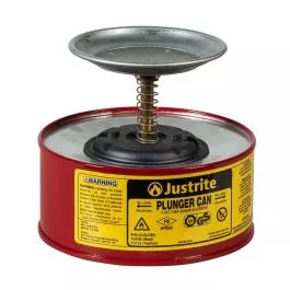 Justrite 10108 Steel Plunger Dispensing Can, Perforated Pan Screen Serves as Flame Arrester, Red-1 Quart