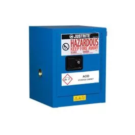 Justrite 860428 4 Gallon, 1 Shelf, 1 Door, Self Close, Hazardous Material Cabinet, Sure-Grip EX Countertop, Royal Blue