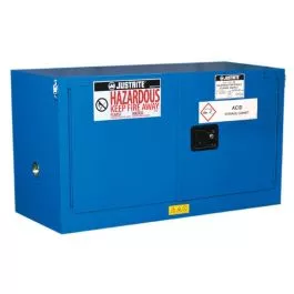 Justrite 861728 17 Gallon, 1 Shelf, 2 Doors, Self Close, Hazardous Material Cabinet, Sure-Grip EX Piggyback, Royal Blue