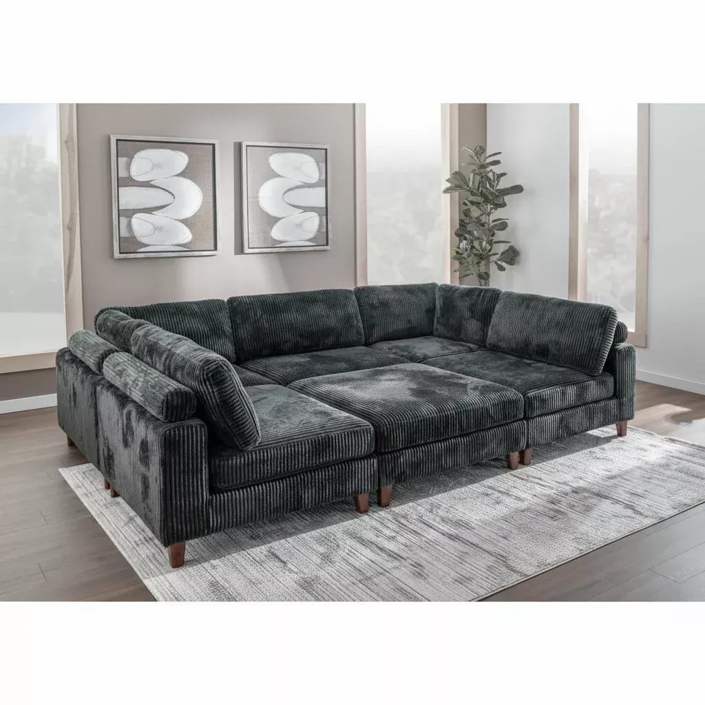 Modular 10ft Wide Corduroy Sofa – Modern Room Furniture with Plush Texture