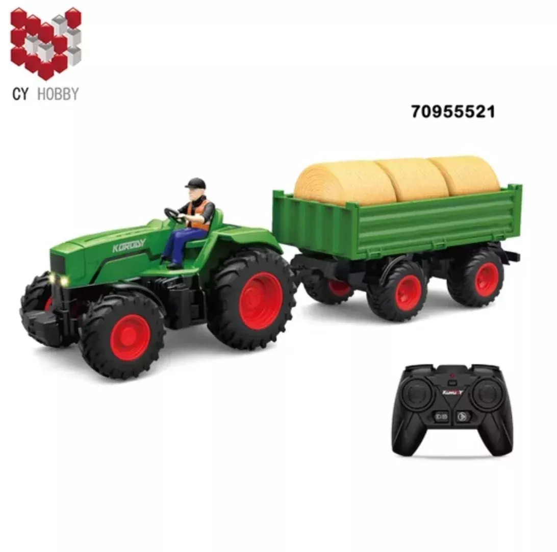New 1:24 Scale 6CH RC Farm Tractor with Trailer – 2.4GHz Remote Control Toy for Kids & Adults 712935