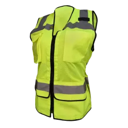 Radians SV59W-2ZGM Ladies Heavy Duty Class 2 High Visibility Lime Green Surveyor Safety Vest