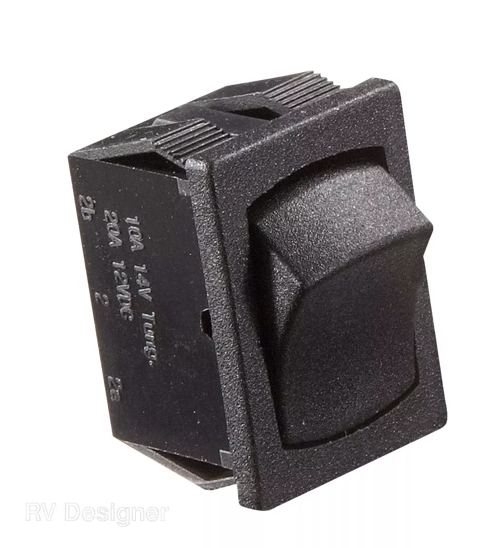 RV Designer Mini On/Off Rocker Switch, Black