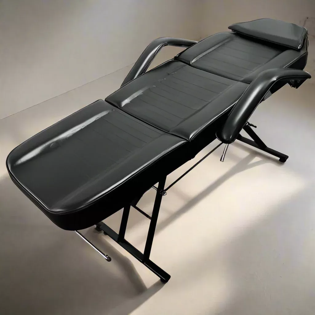 Salon Tattoo Massage Bed with Adjustable Barber Chair & Stool | Black PVC Leather – FMB2201