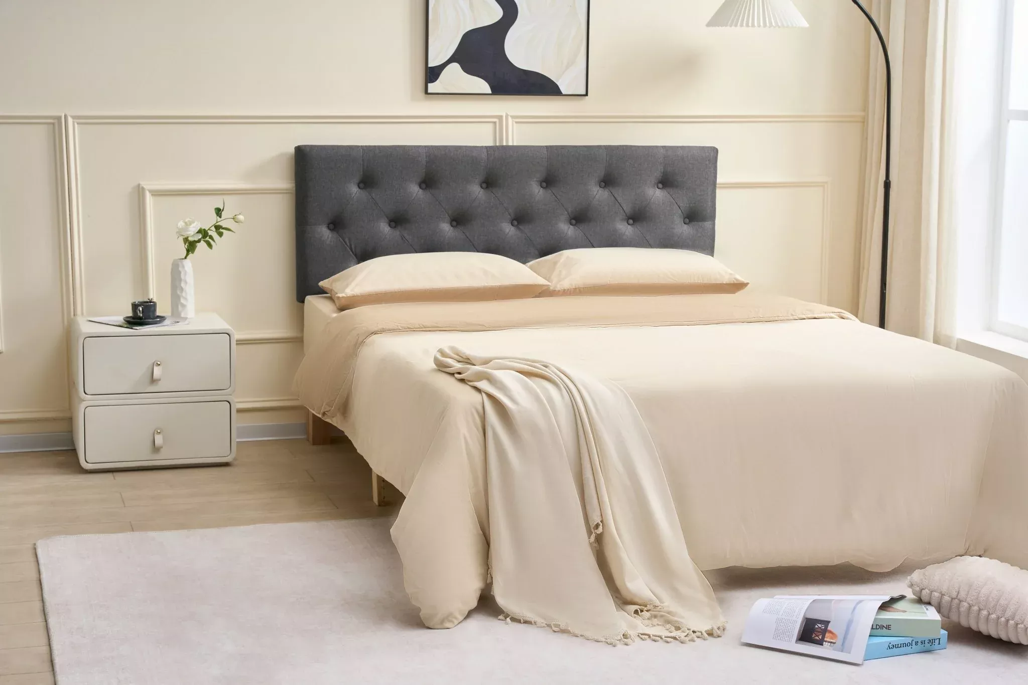 Tufted Upholstered Headboard – Full, Queen, King – Charcoal or Ivory – SQ-24180 Series